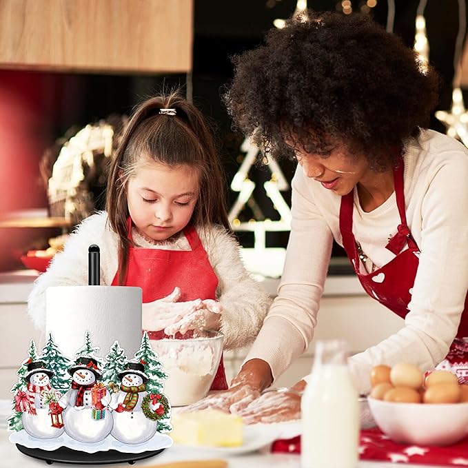 Christmas Paper Towel Holder Christmas Snowman Tree Paper Towel Stand Metal Accessories Winter Holiday Kitchen Decor Farmhouse Rustic Indoor Home Bathroom Decor for Countertops