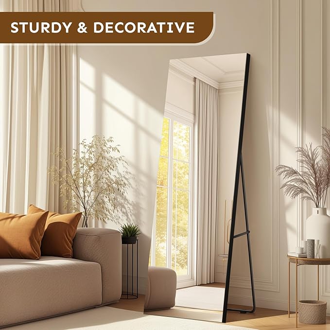 Kosmonia 56x18 Frameless Full Length Silver Coating Mirror w/Distortion Free, HD Reflection &Anti Desilvering, Tempered Glass & Shatter Proof Film Doubling Safety, Easy Setup w/Stand, Wall/Standing