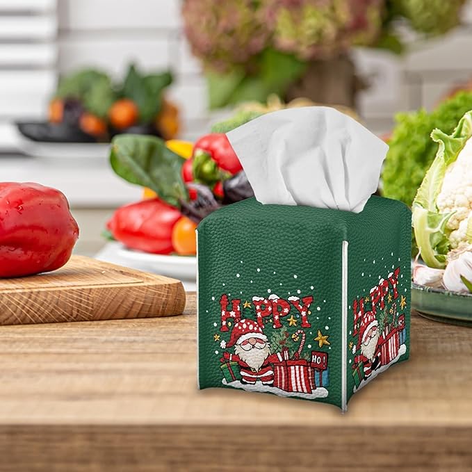 Santa Claus Gifts Square Tissue Box Cover Christmas Cube Tissue Holder Square Tissue Holder Decorative Organizer for Bathroom,Tabletop Car Tissue Cover