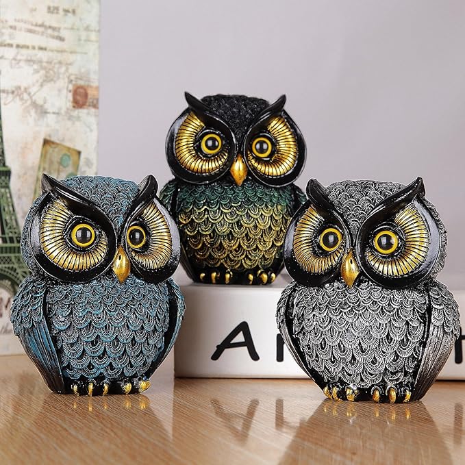 Owl Figurines Resin Statue Home Decor Sculptures Ornament for Bookshelf Living Room,Housewarming Gift