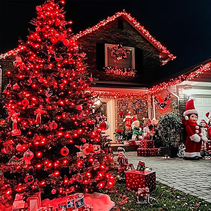 JMEXSUSS 600 LED Red Halloween Lights Outdoor Indoor, 168Ft Red Christmas String Lights Plug in Clear Wire, Light for Halloween Tree Outside Room Christmas Party Decorations