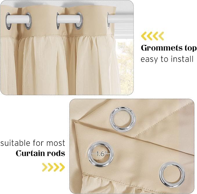 NICETOWN Nursery Sheer Plus Blackout Curtains for Girls Bedroom/Kids Livingroom/Sliding Door, Window Treatment Layered Curtains with Grommet Top (2 PCs, 108 inches Long, Tie Backs Included)
