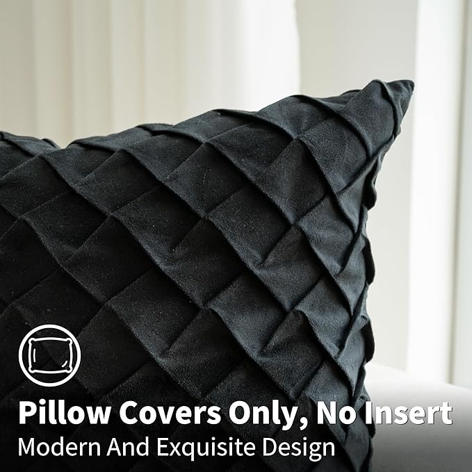 Velvet Decorative Throw Pillow Covers Set of 2, 18x18 Inch Soft Modern Weave Cushion Case, Farmhouse Home Decor Pillowcase for Sofa Living Room Couch Bed Black