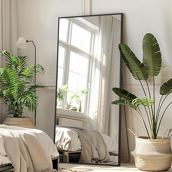 Full Length Mirror, 71"x32" Large Floor Mirror Free Standing, Full Body Mirror for Bedroom Living Room Gym, Black Mirror Full Length with Shatterproof Tempered Glass