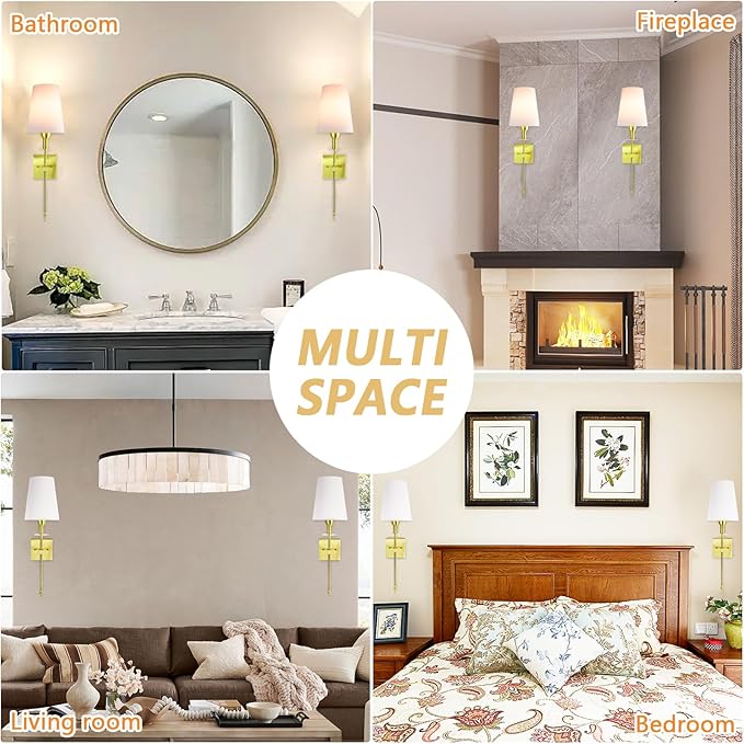 TOOTOO STAR Slim Wall Light Battery Operated Sconce Set of 2,not Hardwired Fixture,Battery Powered Wall Sconce with Remote Dimmable Light Bulb,for Living Room,Bedroom,Bathroom,Hallway