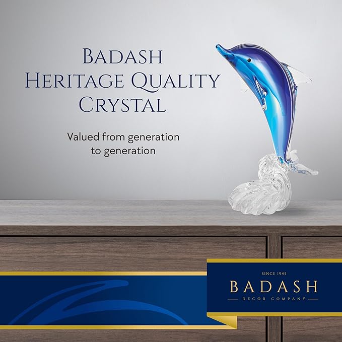 Badash Murano-Style Glass Dolphin Figurine - 9" Tall Handmade Glass Figurines