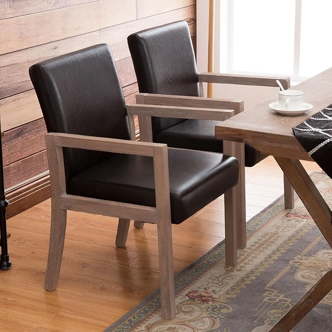 Dining Chairs Upholstered Dining Chairs with Arms, Mid Century Modern Accent Chairs for Living Room Arm Chairs with Wood Frame (2, Black with Wood Arms)