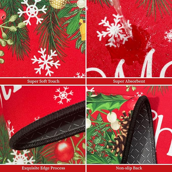 ACZHHZC Merry Christmas Kitchen Rugs and Mats Set of 2, Winter Snowflake Xmas Tree Holiday Home Kitchen Decor Floor Mats, Washable Non-Slip Sink Carpet (Christma 4, 17"x47"+17"x30")