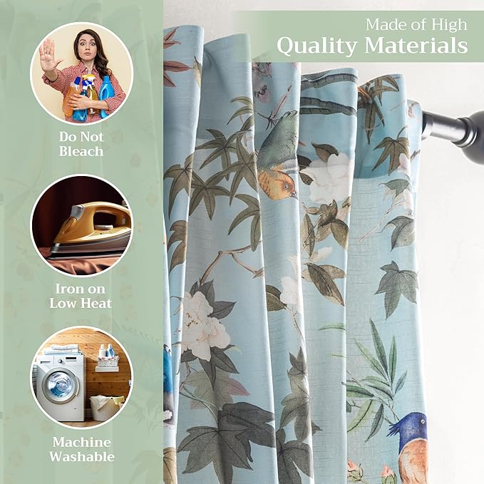 Maison d' Hermine Curtains for Living Room 100% Cotton 96 inch Length One Panel Light Filtering Curtains for Bedroom Windows with Rod and Loop Pockets Drapes (Hokuzai Blue, 50" W x 96" L)