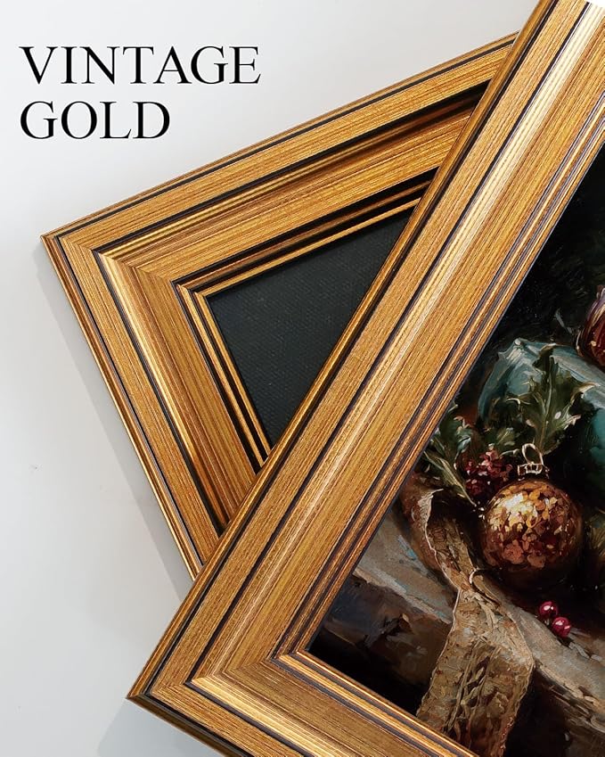 VIYYIEA Vintage Gold Framed Wall Art for Living Room, Christmas Canvas Prints Home Decor, Oil Painting Picture, Bedroom Wall Decor Gifts for Friends or Family -【Christmas Magic Book】-(16L x 12W)