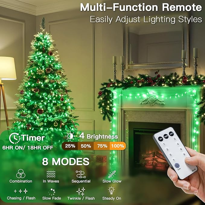 suddus Green Halloween Lights Outdoor with Remote, 66ft 200 LED Connectable Waterproof String Lights Plug in, Dimmable Clear Wire Fairy Lights for Chirstmas, Party, Tree, Garden, Porch Decorations