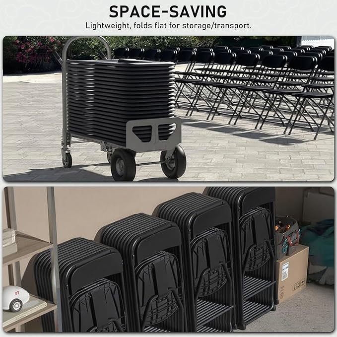 SEALAMB 6 Pack Black Plastic Folding Chairs for Indoor Outdoor, Portable Commercial Seat with Steel Frame for Home Office Wedding Party Events, 350lb Capacity (Black-Plastic, 6 Pack)