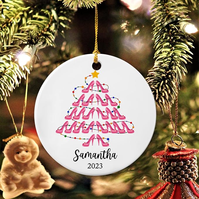Personalized Shoe Ceramic Ornaments, High Heel Shoes Christmas Tree Ornaments, Stiletto Ornament, Shoes Lover, Shoe Addict Decoration, Customized Name Ornament for Sister Girlfriends