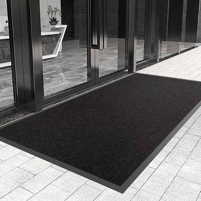 Commercial Grade Front Door Mat 4′ x 17′Customized Sizes,Heavy Duty Waterproof All Weather Doormat for Entrance, Rubber Backing Low Profile Indoor Outdoor Mats,Brush Floor Mats for High Traffic Area
