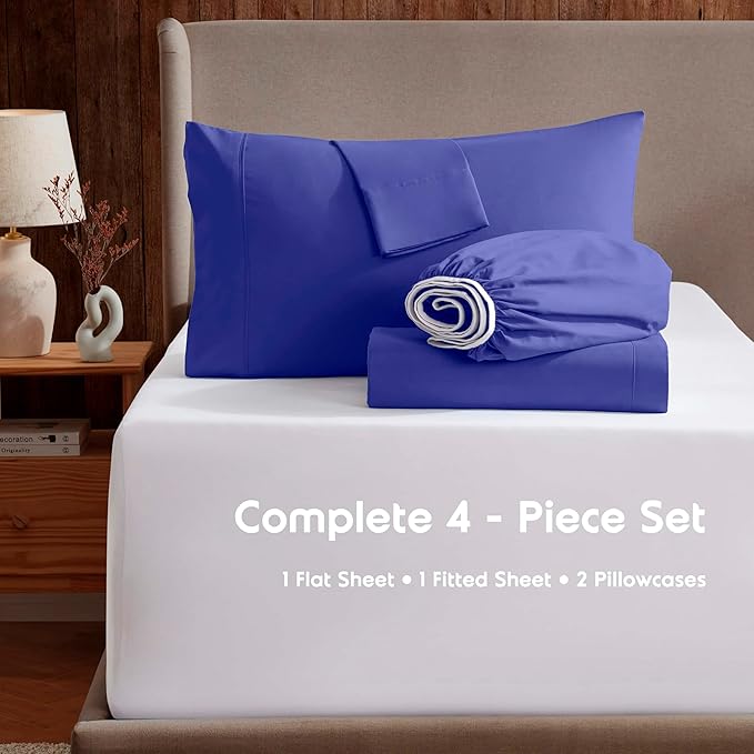 Nestl Extra Deep Twin Sheet Set - 4 Piece Breathable & Cooling Sheets - Hotel Luxury Bedding Set w/18-24 Inch Deep Pockets - Easy & Secure Fit - Super Soft, Wrinkle Free & Comfy - Royal Blue