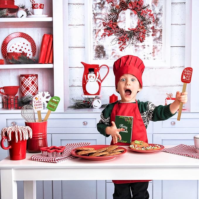 3PCS Christmas Silicone Spatula Set Decor Baking Gifts for Mom Flipping cake Food Grade Heat Resistant Kitchen Utensil Cooking Mixing Festival Wooden Handle and Ribbon Bows with greeting card present