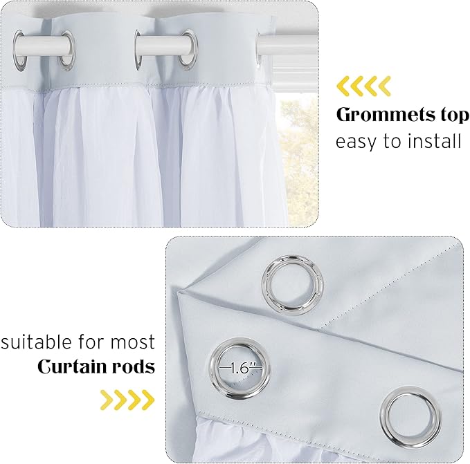 NICETOWN Curtains Extra Long Double-Layer Mix & Match Dressing Sheer Plus Light Blocking Blackout Curtain Panels for Nursery/Patio Door (Platinum, 2 PCs, 108 inches Long, Tie Backs Included)
