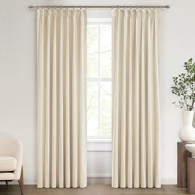100% Blackout Pinch Pleated Curtains 120 Inches Long,Extra Long Large 10 ft Length Linen Textured Thermal Insulated Curtains & Drapes for Living/Bedroom 118 Inch Window W40 xL120 x2Panels