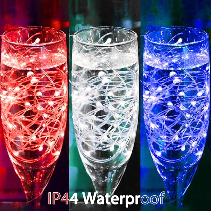 12 Pack 4th of July Lights 7 Feet 20 Led Waterproof Red White and Blue Lights Silver Wire Firefly Starry Moon Lights for Bedroom Independence Day Fouth of July Decor (Red & White & Blue)