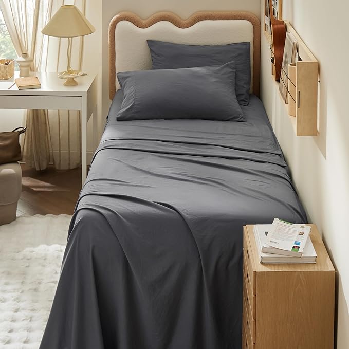 Bedsure Twin XL Sheet Sets - 4 Piece, Prewashed Ultra-Soft Extra Long Twin Sheets, Fits Mattresses Up to 18 Inches Thick, Breathable & Secure Fit, Luxury Dorm Bedding, Grey