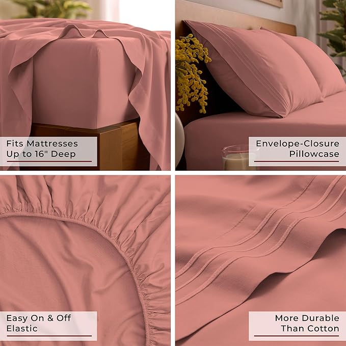 Mellanni Full Sheets Set - 4 PC Iconic Collection Bedding - Hotel Luxury, Extra Soft, Cooling Bed Sheets - Wrinkle, Fade, Stain Resistant (Full, Coral)