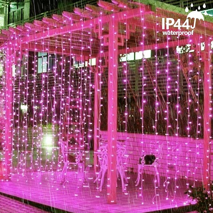 YEGUO Pink String Lights Outdoor Waterproof, 165ft 500 LED Christmas Lights Indoor, 8 Modes Clear Wire Fairy Light Plug in for Party Tree Valentines Wedding