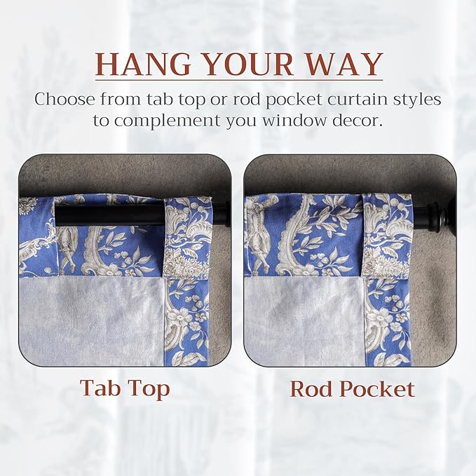 Maison d' Hermine Curtains for Living Room 100% Cotton 96 inch Length Two Panels Light Filtering Toile Curtains for Bedroom Windows with Rod and Loop Pockets Drapes (Joli Jouy Blue, 50" W x 96" L)