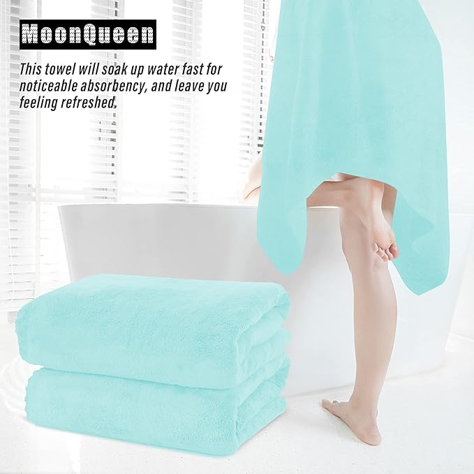 MOONQUEEN 2 Pack Premium Bath Towel Set - Quick Drying - Microfiber Coral Velvet Highly Absorbent Towels - Multipurpose Use as Bath Fitness, Bathroom, Shower, Sports, Yoga Towel (Frozen Blue)