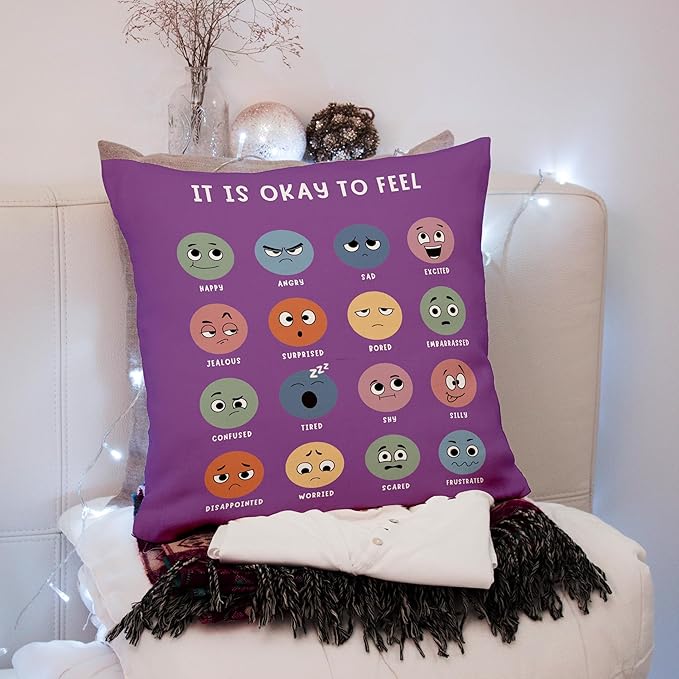 Nogrit Calming Corner Counseling Office Must Haves Throw Pillow Cover, Mental Health Pillowcase Decor for Home Kids,Mental Health Counselor Gifts, Calming Corner Pillow Covers 18x18 Purple