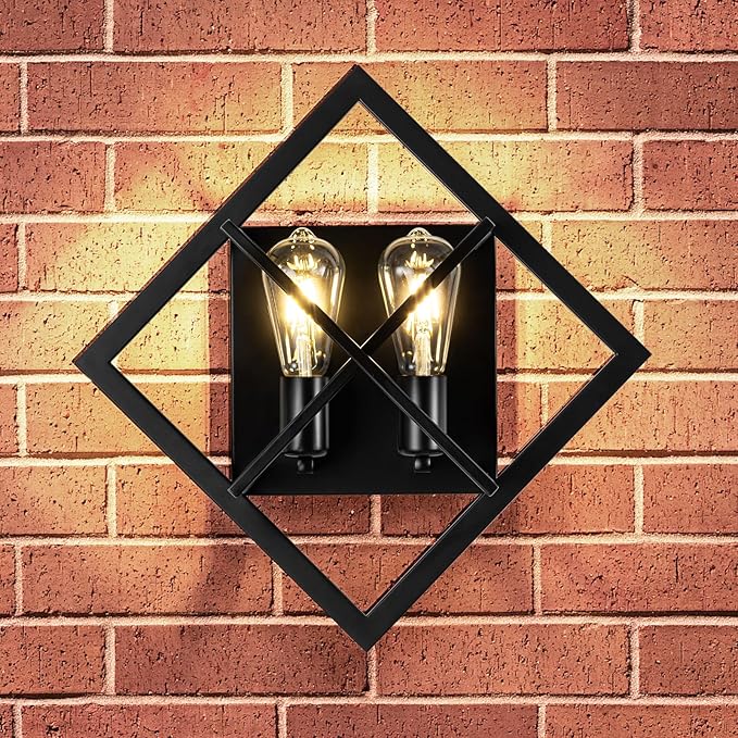 Farmhouse Wall Sconce with Black Finish,Rustic Wall Sconces Indoor Wall Light Fixtures 17.8in for Stairway, Living Room, Bedroom, Bathroom (2 Light,E26 Base, No Bulbs,1 Pack)