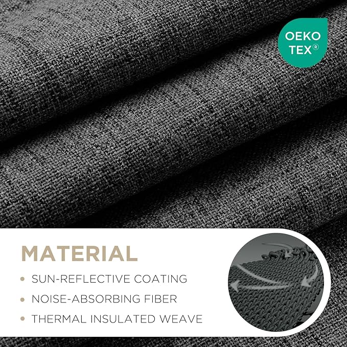Joydeco Blackout Curtains for Bedroom - 100% Light Blocking 2 Panels Set Black Drapes 37" W x 72" L, Thermal Insulated Room Darkening Curtains, Linen Textured for Living Room, Rod Pocket & Back Tabs
