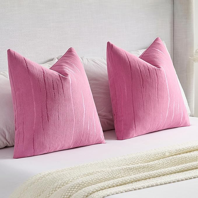 FUTEI Hot Pink Chenille Decorative Throw Pillow Covers 22x22 Inch Set of 2,Soft Embossed Striped Textured Cushion Case,Modern Home Decor for Couch Bed Living Room