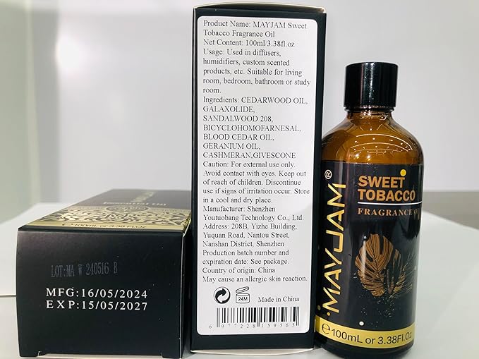 MAYJAM 100ML/3.38FL.OZ Sweet Tobacco Fragrance Oils with Glass Dropper, Essential Oils for Diffusers for Home, Long Lasting Scented Oils for Diffusers Soap Candle Making