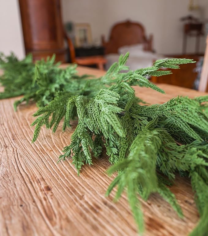 15ft Handmade Christmas Garland,Artificial Cypress Cedar Pine Needles Greenery Seasonal Garland for Christmas TV Cabinet Winter Holiday Indoor Outdoor Decoration