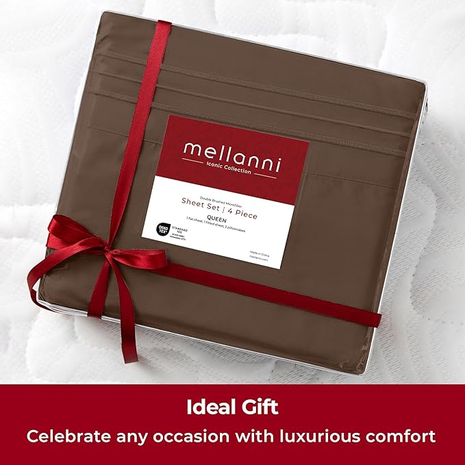 Mellanni Twin Sheets Set - 3 PC Iconic Collection Bedding - Hotel Luxury, Extra Soft, Cooling Bed Sheets - Wrinkle, Fade, Stain Resistant (Twin, Brown)