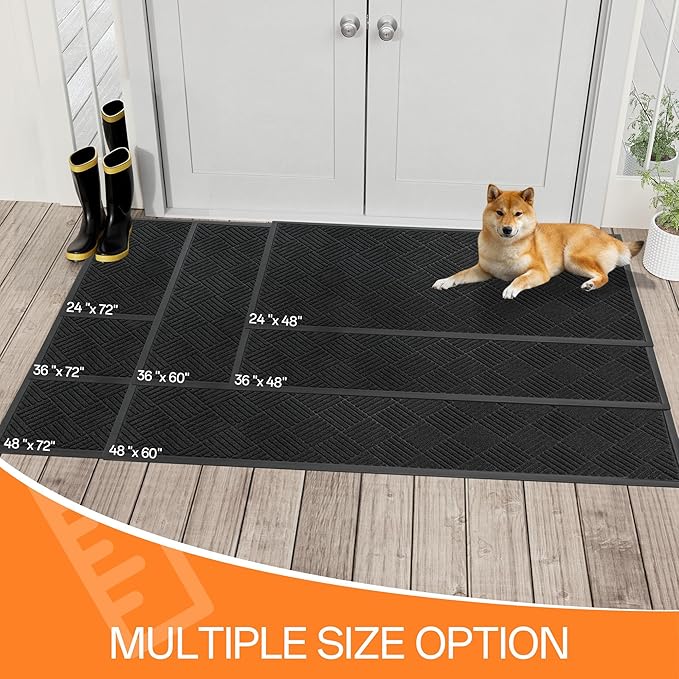 Indoor Outdoor Door Mat, 5’x 3' Doormat for Entryway, Rubber Backing Non Slip Front Door Mat Outside Entrance, Super Absorbent Commercial Floor Mat for Home Office, Black