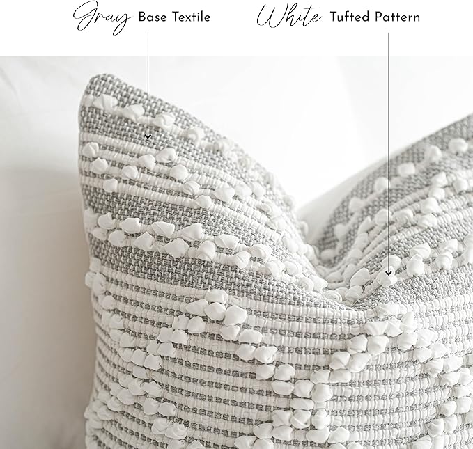 BlissBlush Gray White Decorative Throw Pillow Cover 22X22, Boho Accent Pillow for Couch, Square Modern Farmhouse Pillowcase for Living Room Couch Sofa Cushion Home Décor (Pack of 1)
