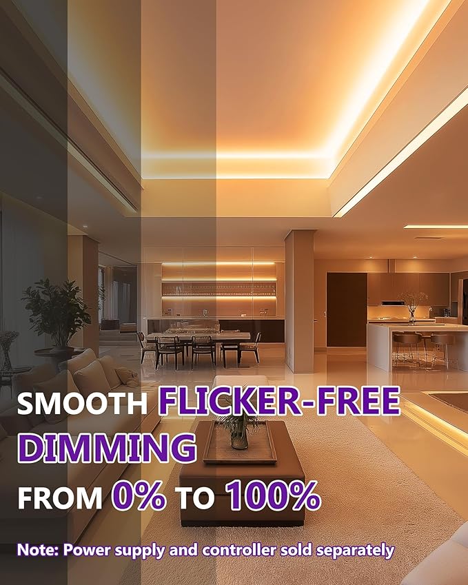 HitLights COB LED Strip Lights Warm White, 12V Tape Light 2700K 16.4ft, 2640 LEDs, 426 lm/ft, CRI 90+, IP30, Premium High Density Lighting for Kitchen, Cabinets, UL Listed (Power Source Not Included)