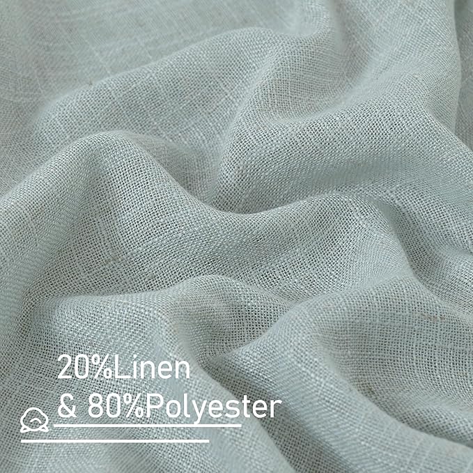 LAMIT Greyish Blue Linen Boho Curtains 84 inch Length 2 Panels, Light Filtering Semi Sheer Panels Back Tab and Rod Pocket Neutral Drapes for Bedroom/Living Room, 34 x 84 Inch