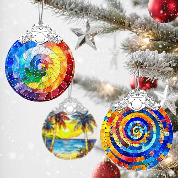 Christmas Ornaments: Stained Glass Ornament, Christmas Tree Ornament, Hanging Ornaments for Home Decor & Xmas Tree Decorations, Exquisite Holiday Decor, Gift & Holiday Present - Rainbow Spiral