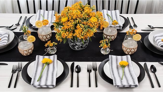 Solino Home Linen Black Table Runner 72 Inches Long - 100% Pure Linen Hemstitch Table Runner 14 x 72 Inch for Dresser, Dining, Fall, Autumn, Halloween, Thanksgiving, Holiday - Classic Hemstitch