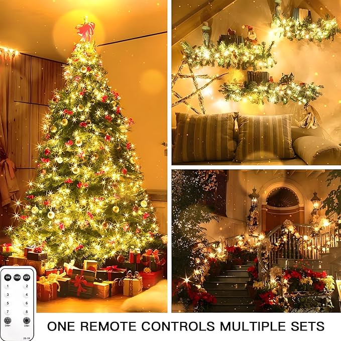 suddus 300 Led Connectable Christmas Lights Outdoor Waterproof, 99ft Christmas Tree Light Plug in with Remote, Warm White String Lights Indoor for Xmas Holiday Yard Party Porch Patio Garden Decor