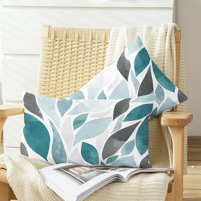CaliTime Throw Pillow Cases Pack of 2 Cozy Fleece Falling Dahlia Floral Flowers Petals Decorative Cushion Covers for Couch Bed Sofa Farmhouse Decoration 12 X 20 Inches Teal Green Grey