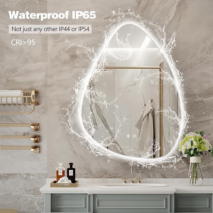 Niccy Irregular LED Bathroom Mirror, 30"x40" Asymmetrical Backlit Vanity Wall Mirrors, Frameless Lighted Mirrors for Bedroom, Living Room, Modern Smart-Mirror with Anti-Fog, Dimmable, Memory Function