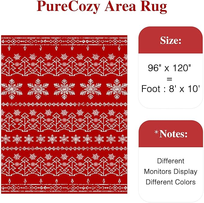 Christmas Area Rug 8x10 Red Washable Living Room Carpet Xmas Snowflake Holiday Decor Indoor Bedroom Throw Rug Decorative Non Slip Soft Low Pile Large Carpet Dining Room Office Nursery