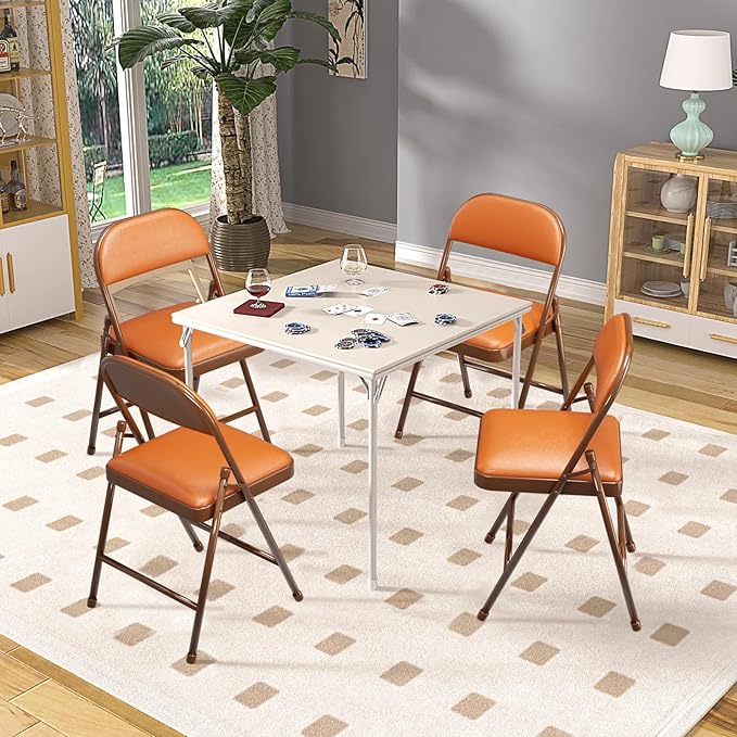 SKOK 4 Pack Padded Folding Chairs with Upholstered Cushion & Back, Padded Seats for Indoor & Outdoor, Portable Stackable Commercial Foldable Chairs with Metal Frame for Events, Wedding Party