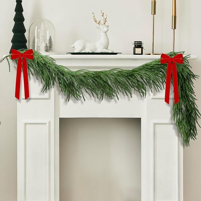 4 Pcs Christmas Norfolk Pine Garland, 6 Ft Dense Norfolk Pine Real Touch Garland, Artificial Pines Greenery Garlands for Christmas Holiday Mantle Fireplace Table Home Decor