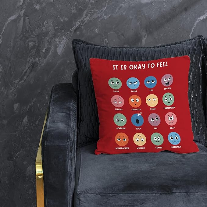 Nogrit Counseling Office Must Haves Red Pillow Cover, Calming Corner, Mental Health Pillowcase Decor for Home Kids,Mental Health Counselor Gifts, Calming Corner Items Kids Pillow Covers 18x18