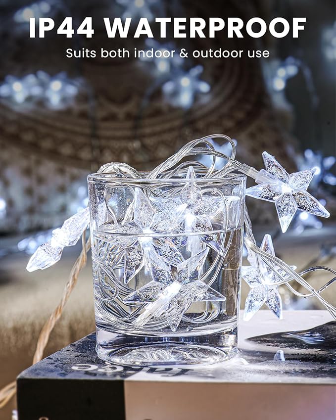 Star String Lights 59 Ft 100 LED Christmas Lights Plug in with Remote Timer 8 Modes Connectable Fairy Light for Bedroom Xmas Indoor Outdoor Decor, Cool White