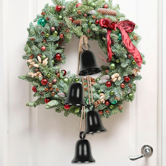 styleonme Styleonme Decorative Bells, Christmas Bells, Metal Indoor and Outdoor Blessing Bells, 4-Piece Set of Harmonious Bells, Vintage Handmade and Rustic Lucky Christmas Bells Hanging on a Rope